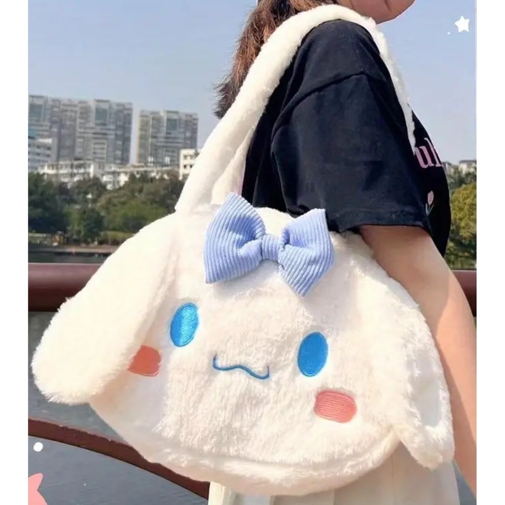 Sanrio Cinnamoroll Plush Shoulder Bag in White with Blue Accents